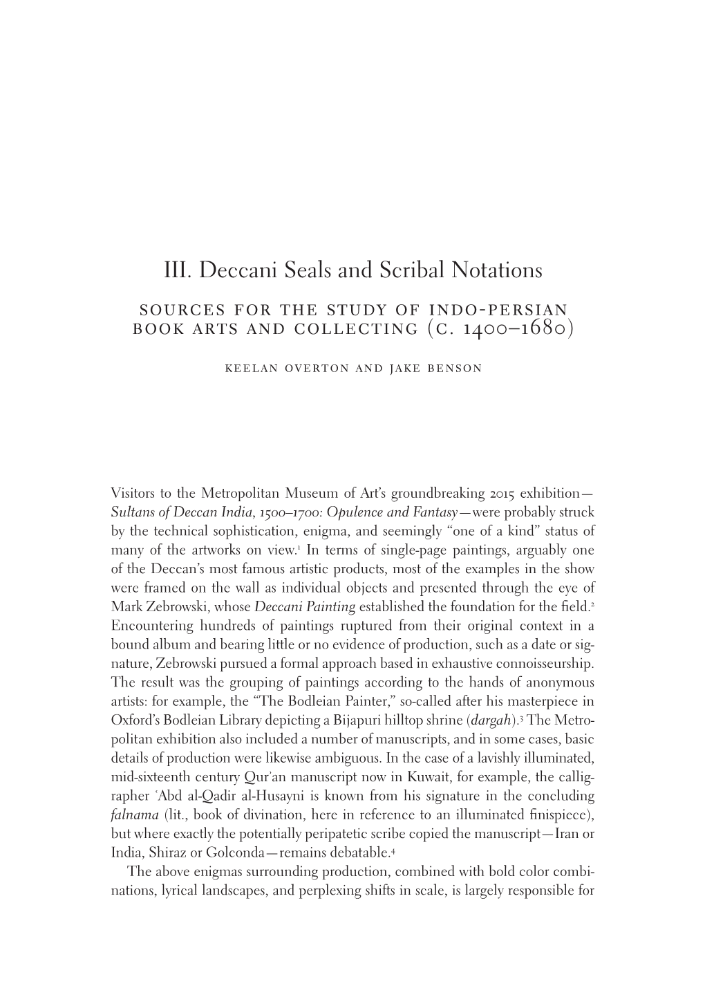 III. Deccani Seals and Scribal Notations Sources for the Study of Indo-Persian Book Arts and Collecting (C