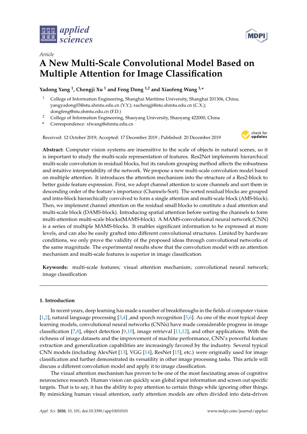 A New Multi-Scale Convolutional Model Based on Multiple Attention for Image Classiﬁcation