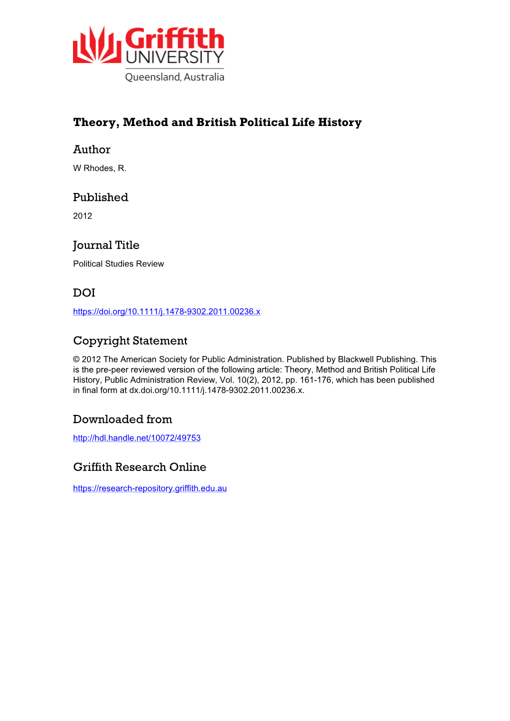1 Theory, Method and British Political