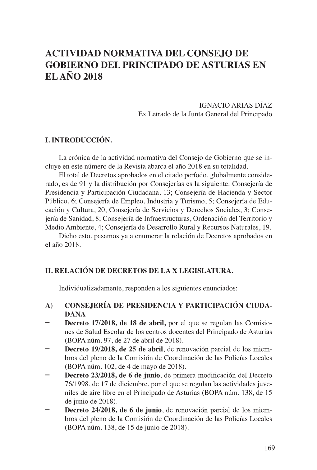 Actividad Normativa Del Consejo De Gobierno Del Principado De Asturias En El Año 2018