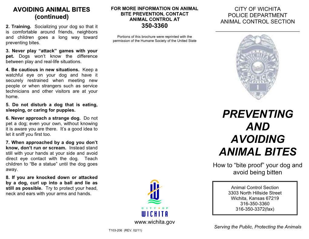 BITE PREVENTION, CONTACT POLICE DEPARTMENT (Continued) ANIMAL CONTROL at ANIMAL CONTROL SECTION 2