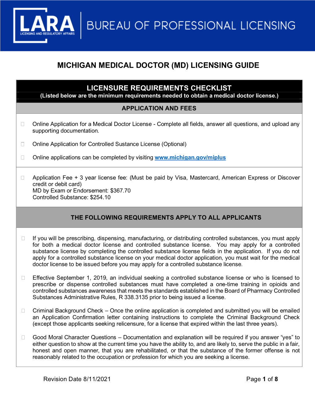 Michigan Medical Doctor (Md) Licensing Guide