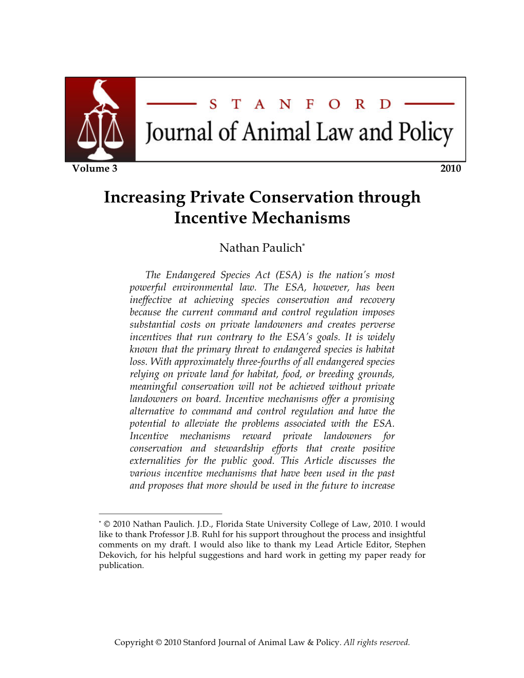 Increasing Private Conservation Through Incentive Mechanisms