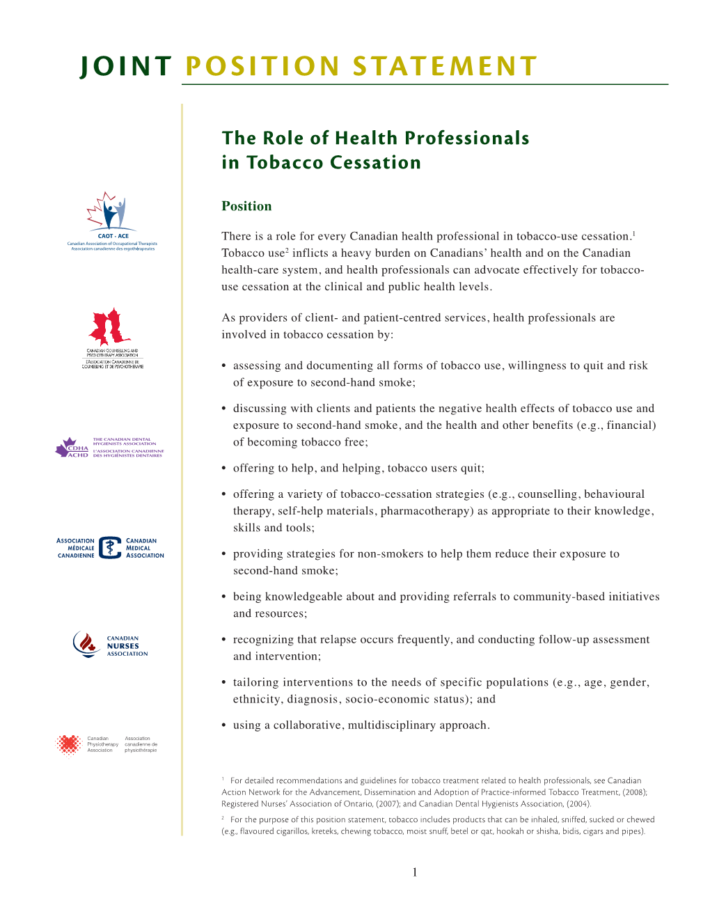 The Role of Health Professionals in Tobacco Cessation
