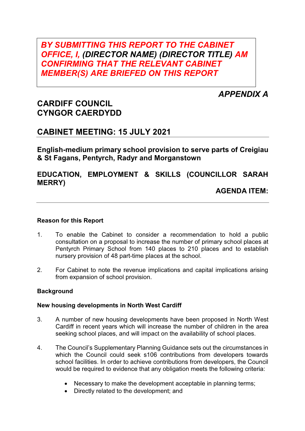 Appendix a Cardiff Council Cyngor Caerdydd