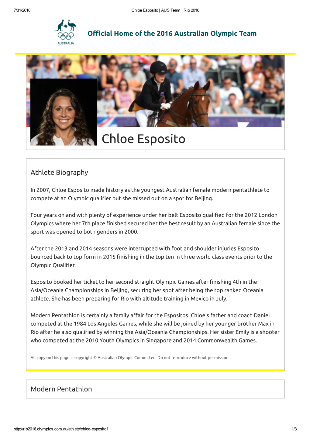 Chloe Esposito | AUS Team | Rio 2016