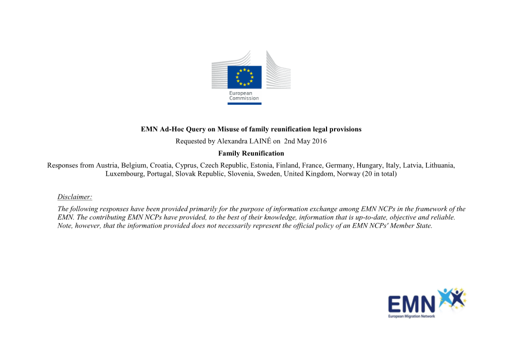 EMN Ad-Hoc Query on Misuse of Family Reunification Legal Provisions