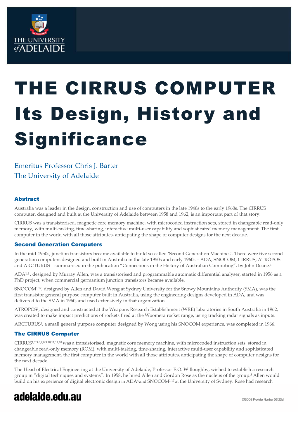 THE CIRRUS COMPUTER Its Design, History and Significance