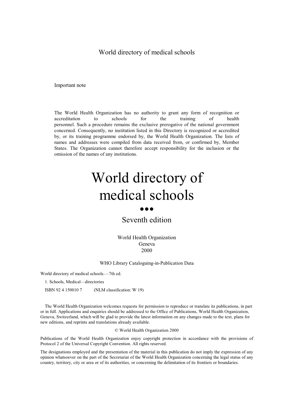 World Directory of Medical Schools