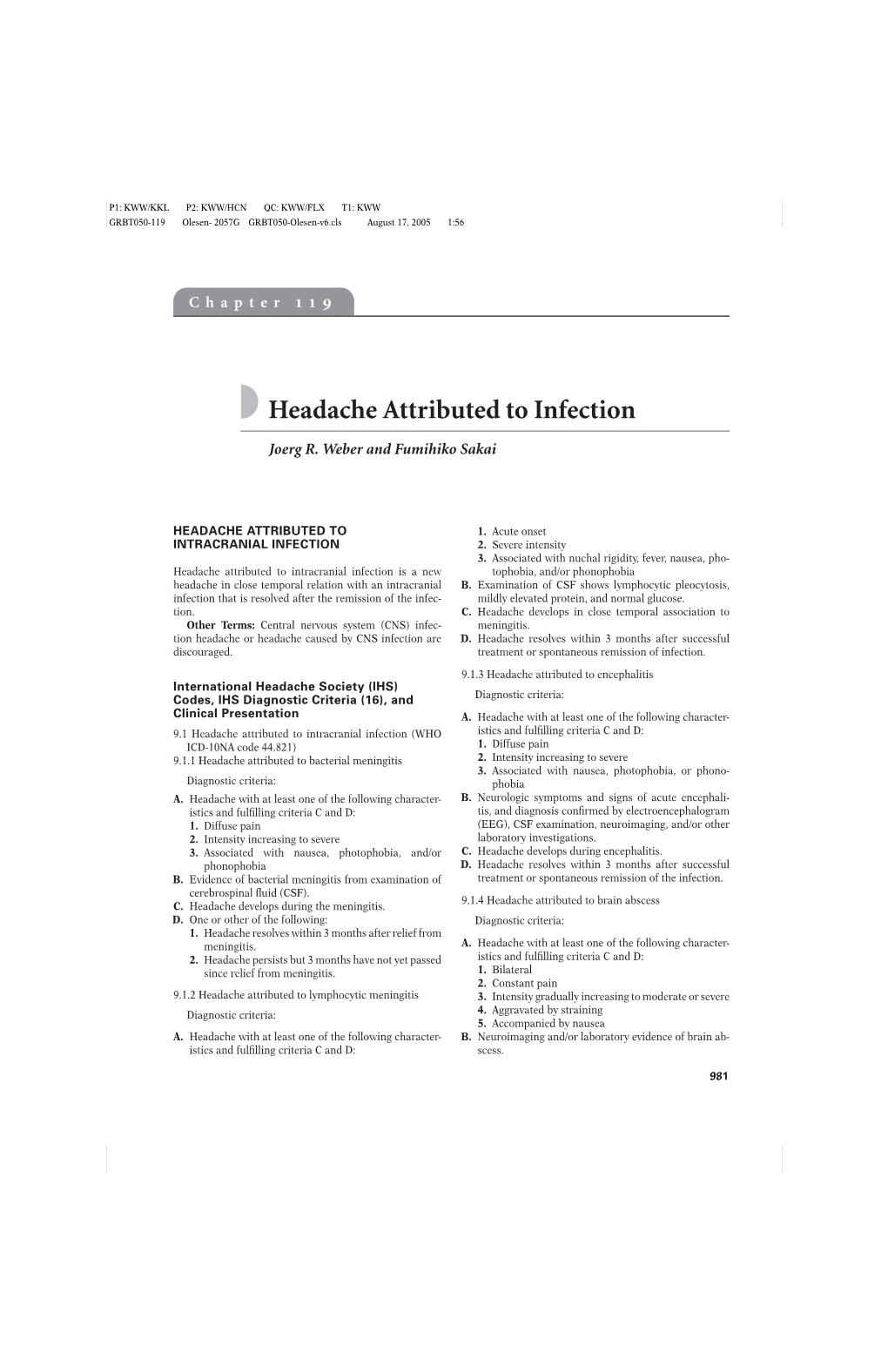 Headache Attributed to Infection