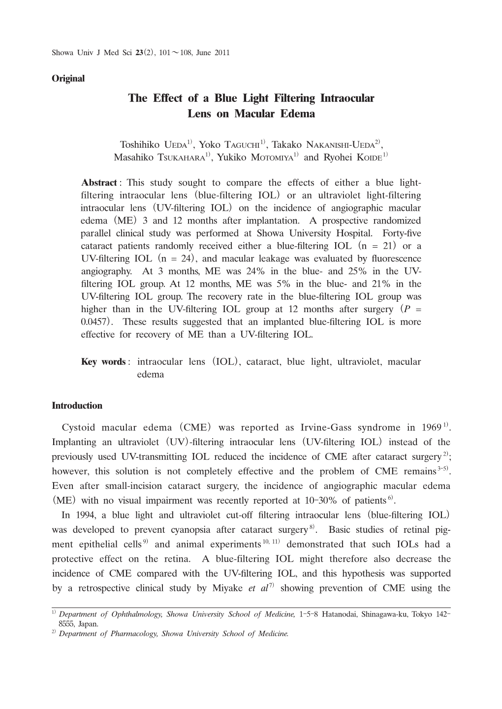 The Effect of a Blue Light Filtering Intraocular Lens on Macular Edema