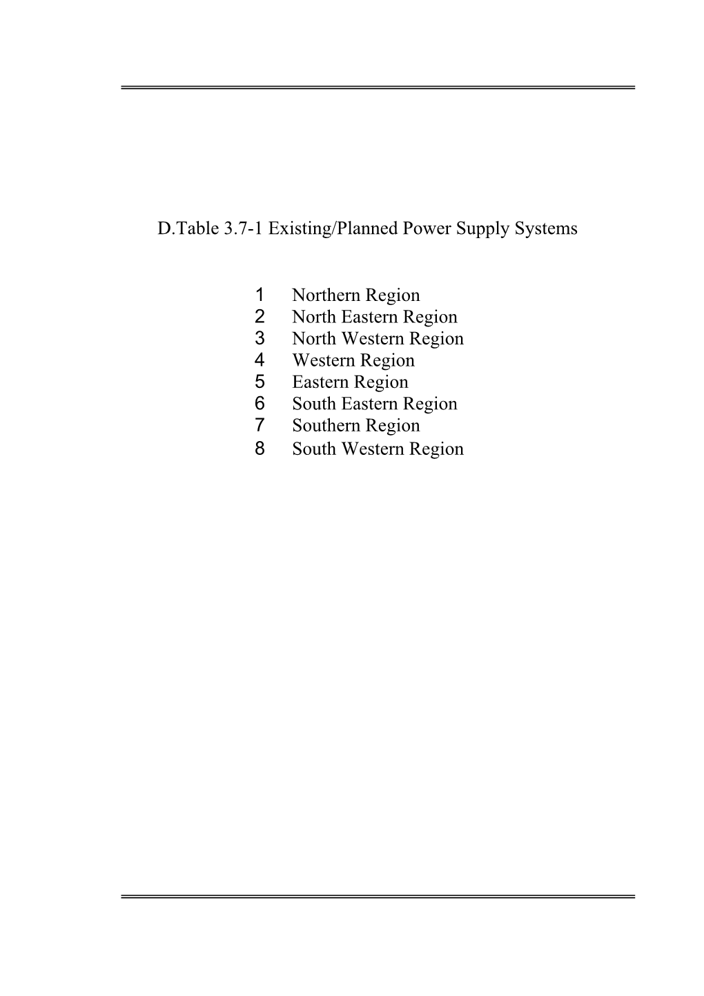 D.Table 3.7-1 Existing/Planned Power Supply Systems 1 Northern Region