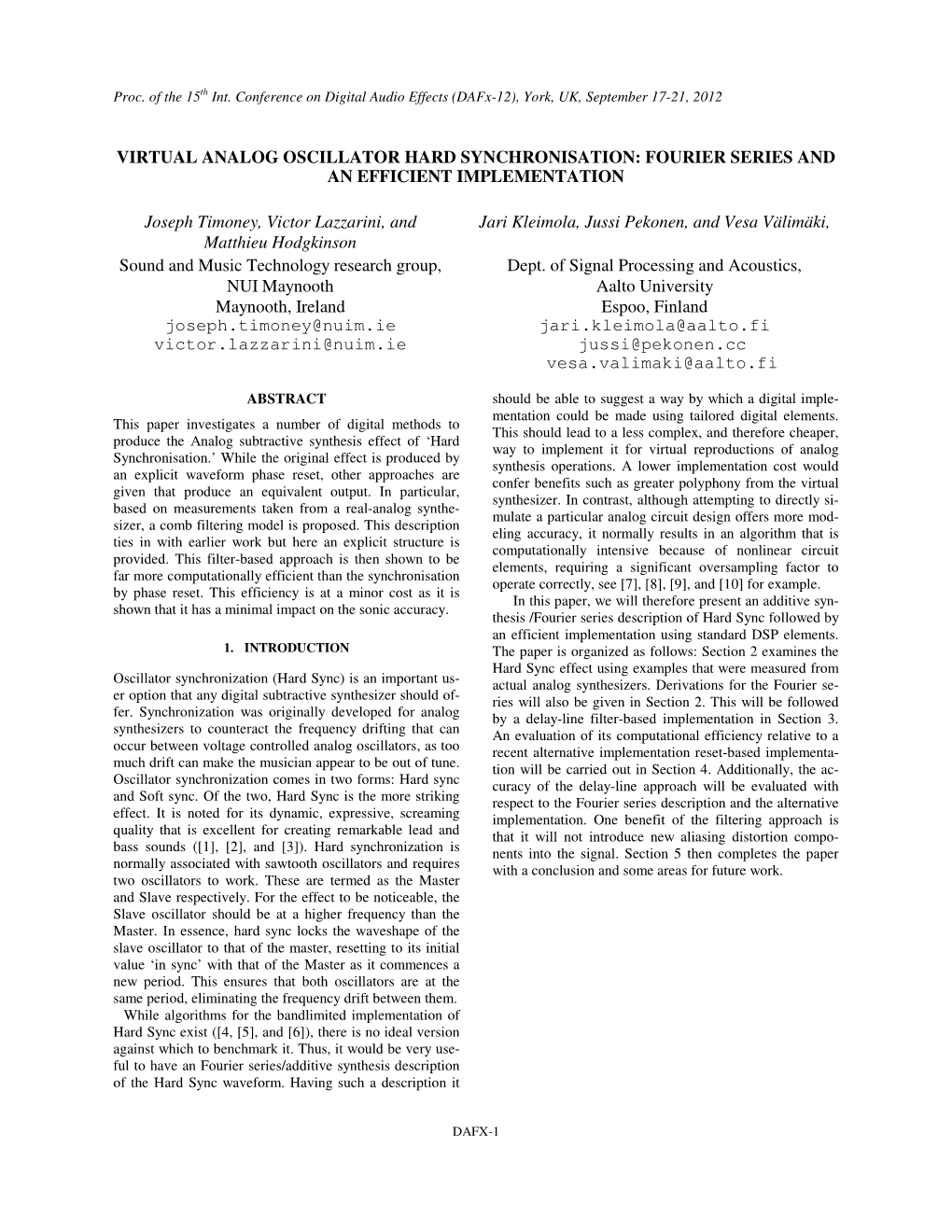 Virtual Analog Oscillator Hard Synchronisation: Fourier Series and an Efficient Implementation