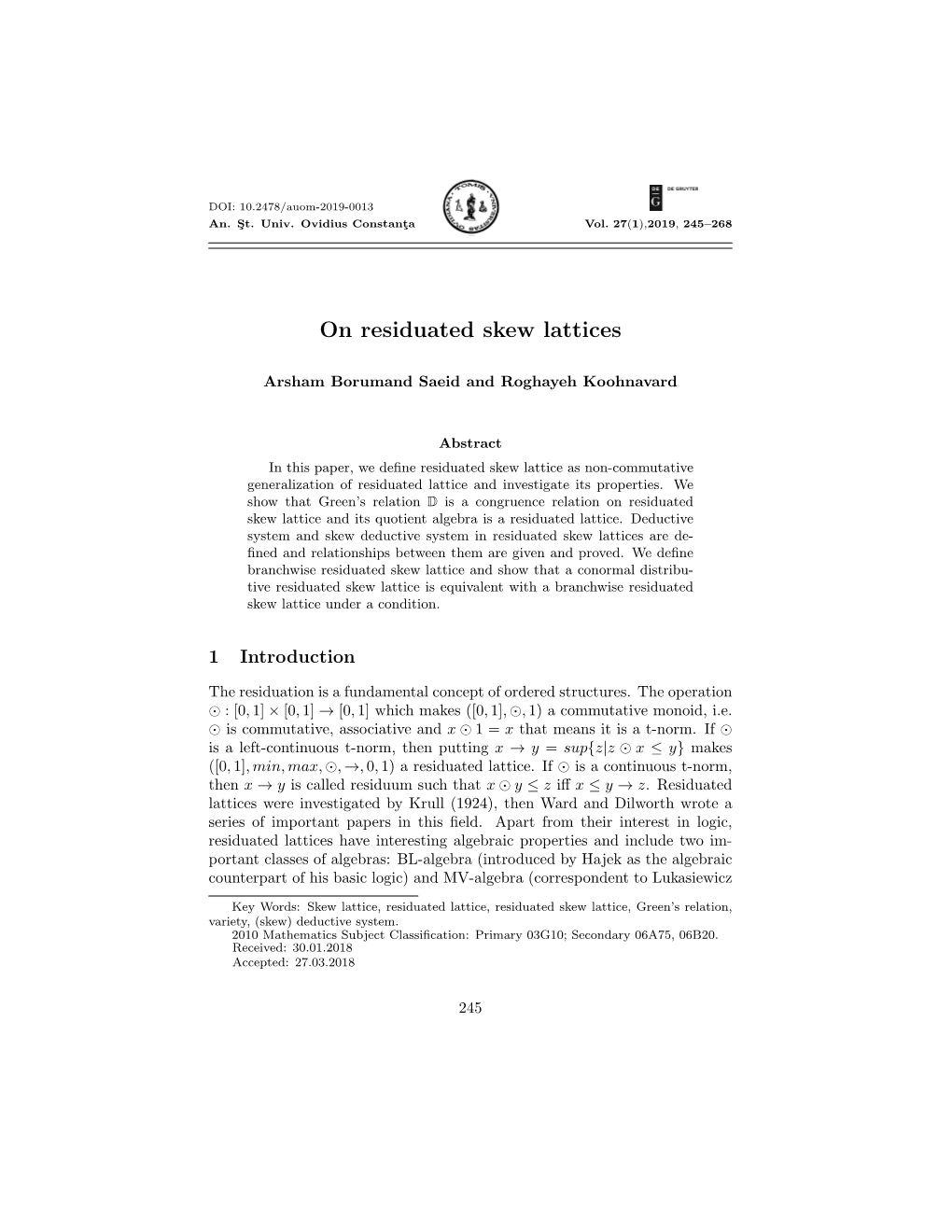 On Residuated Skew Lattices