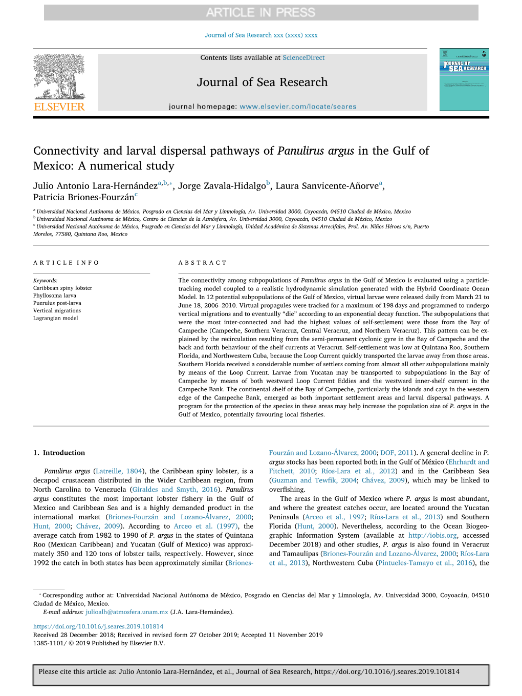 Connectivity and Larval Dispersal Pathways of Panulirus Argus in The