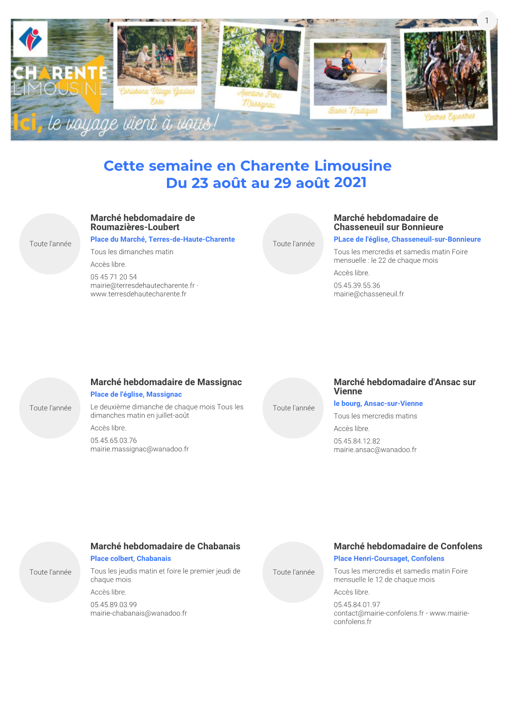 Cette Semaine En Charente Limousine Du 23 Août Au 29 Août 2021