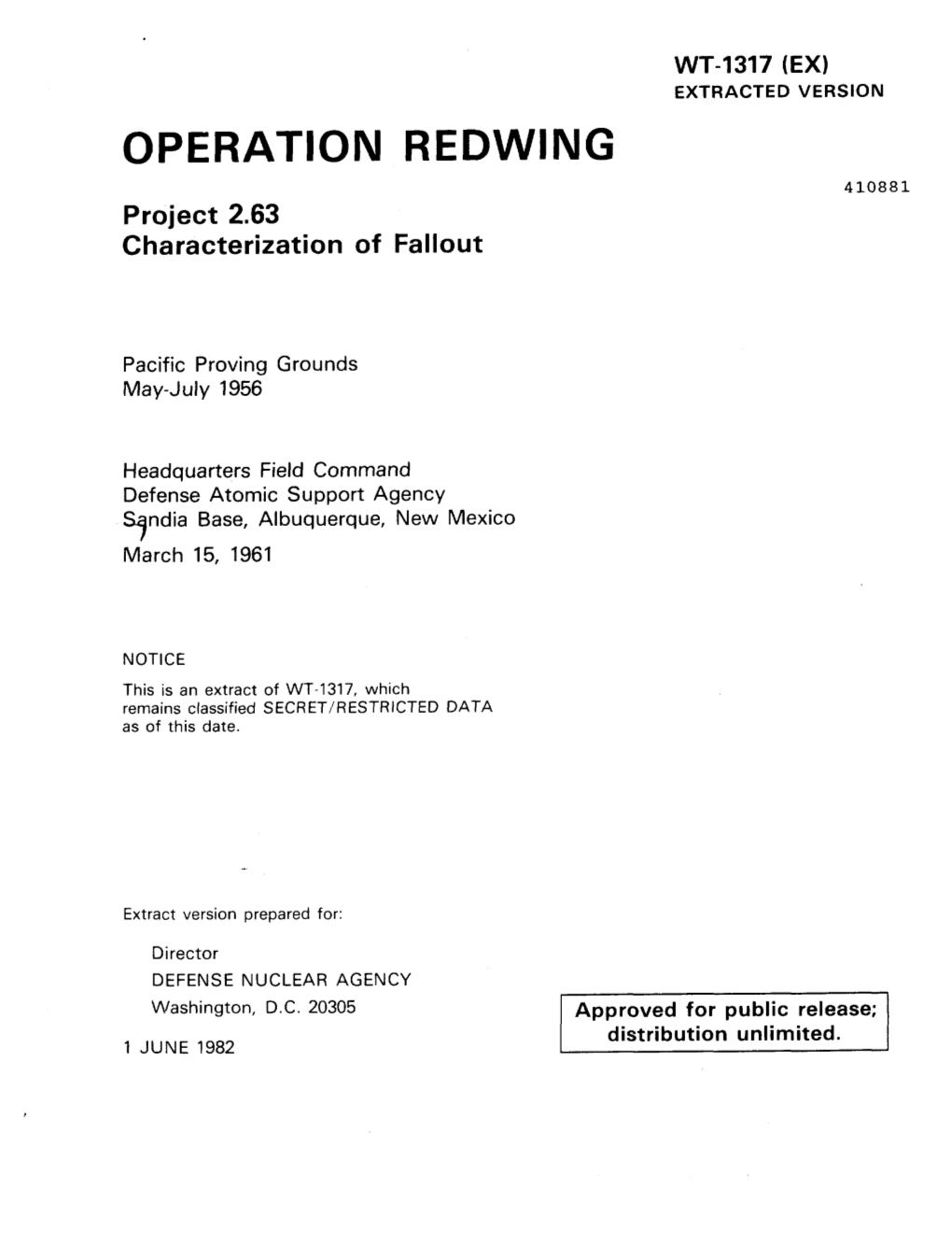 OPERATION REDWING 410881 Project 2.63 Characterization of Fallout