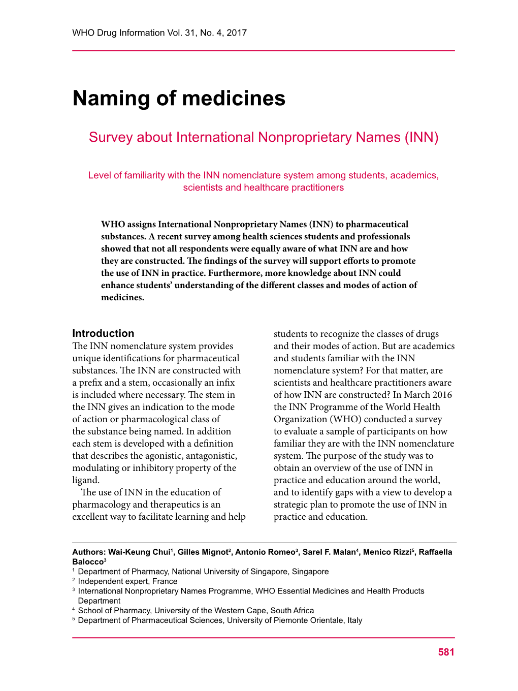 Naming of Medicines