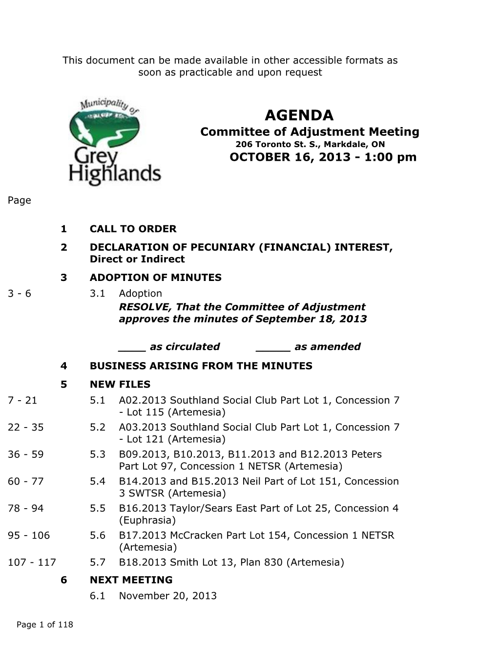 AGENDA Committee of Adjustment Meeting 206 Toronto St