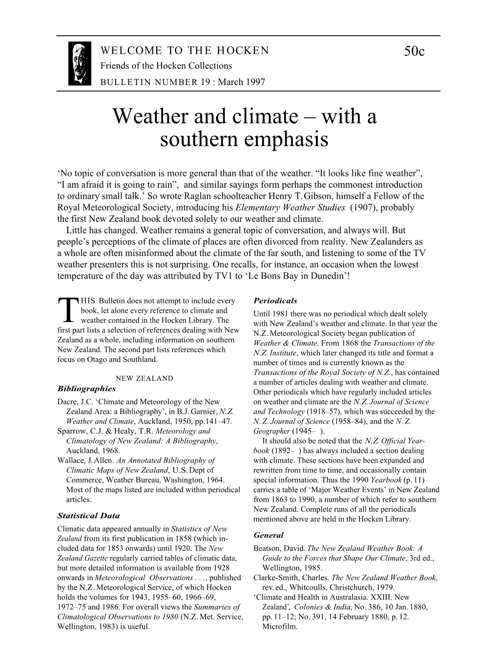 Weather and Climate – with a Southern Emphasis
