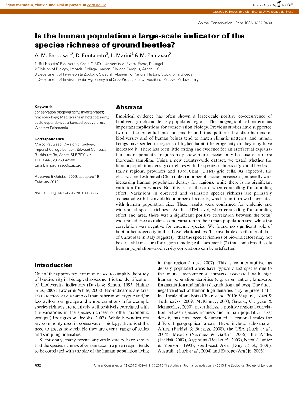 Is the Human Population a Largescale Indicator of the Species Richness Of