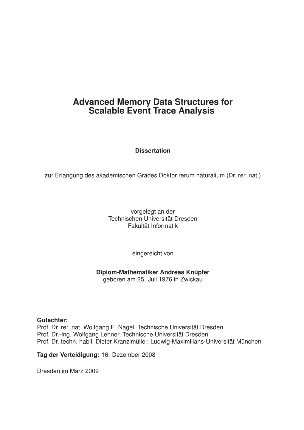 Advanced Memory Data Structures for Scalable Event Trace Analysis
