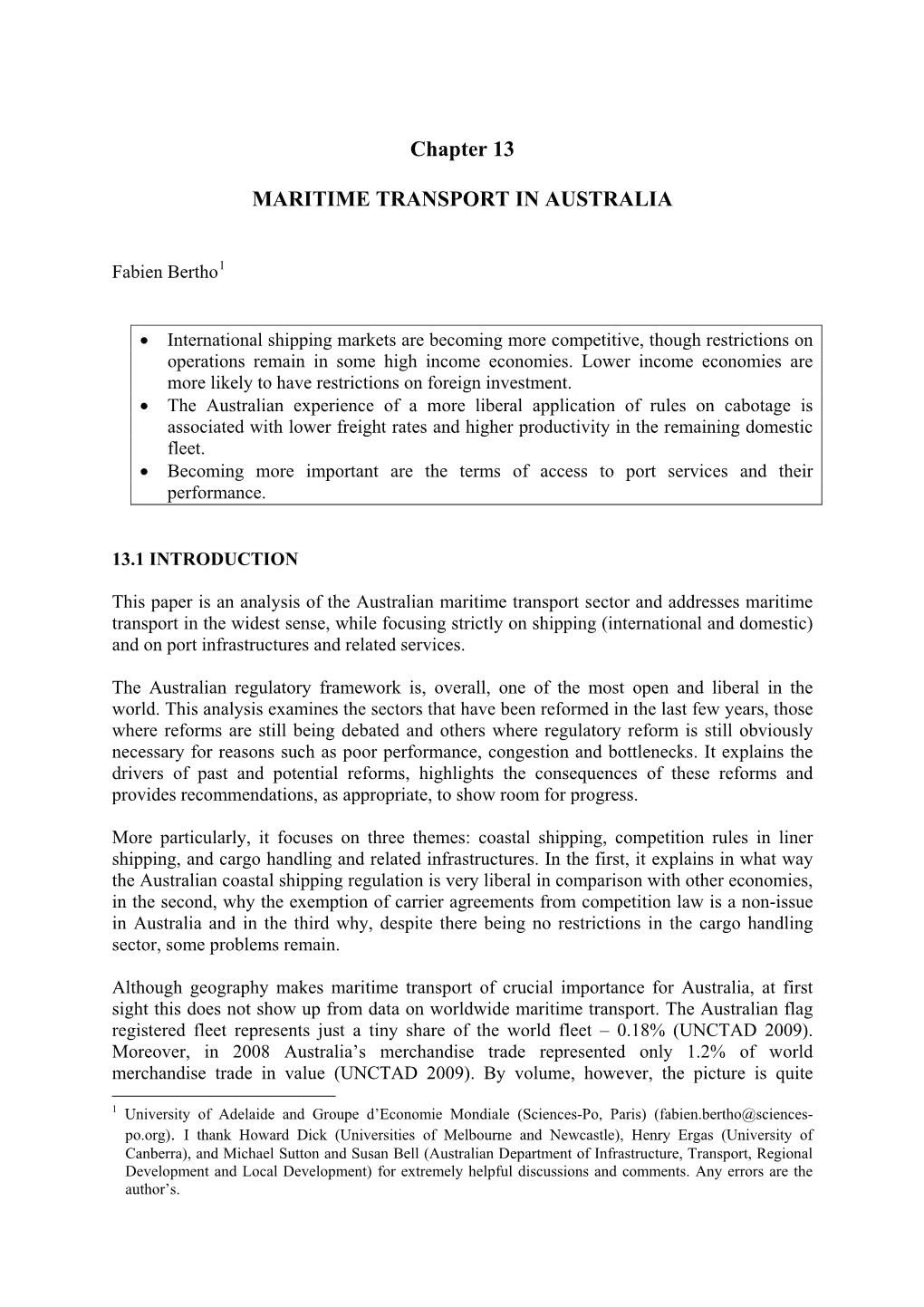 Chapter 13 MARITIME TRANSPORT in AUSTRALIA