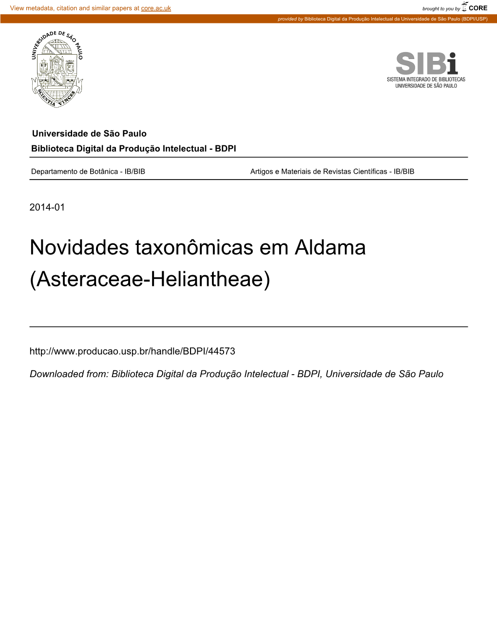 Novidades Taxonômicas Em Aldama (Asteraceae-Heliantheae)