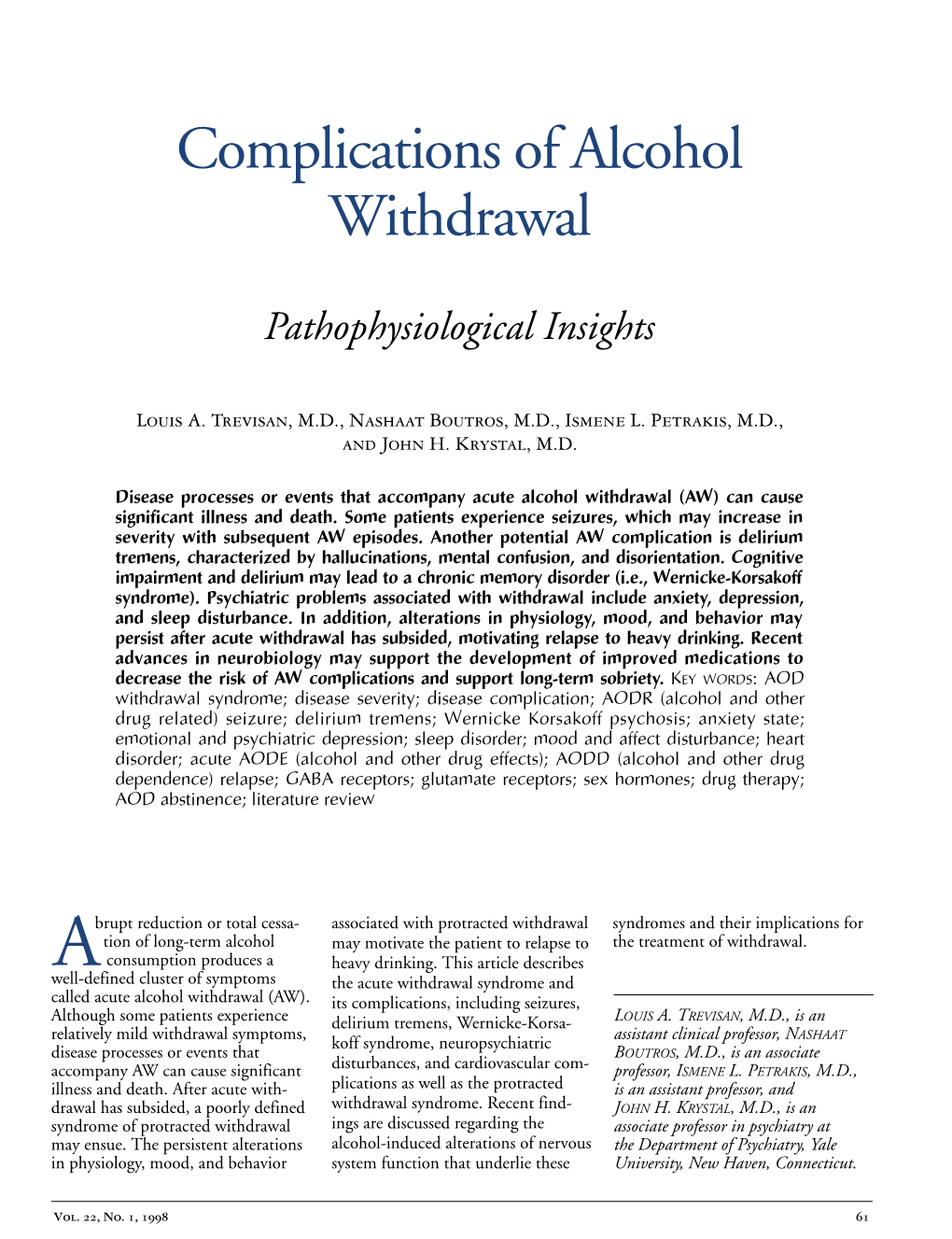 Complications of Alcohol Withdrawal