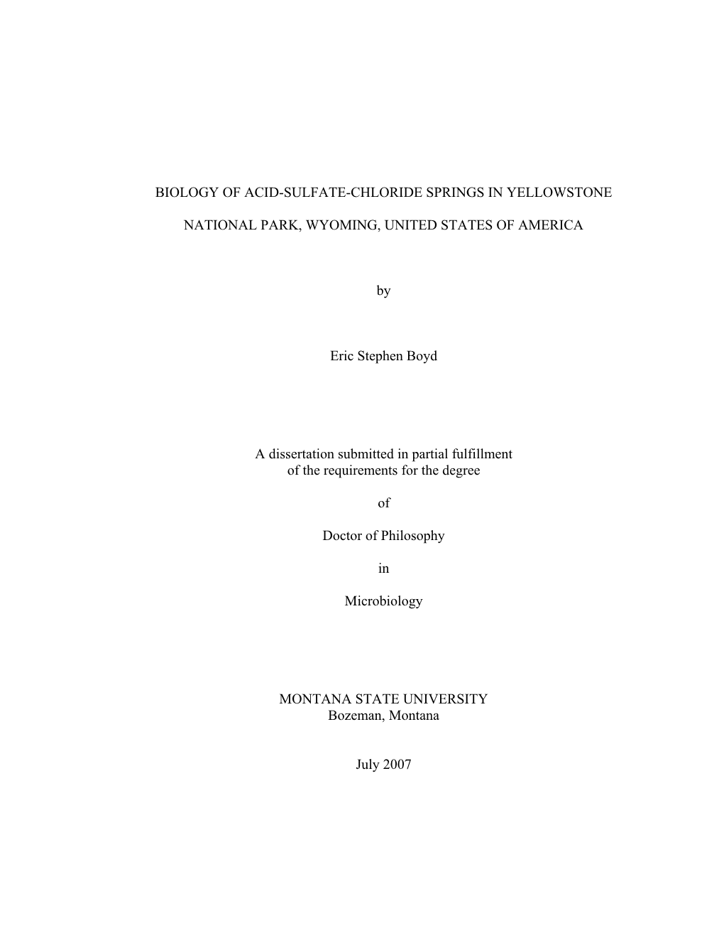 Biology of Acid-Sulfate-Chloride Springs in Yellowstone