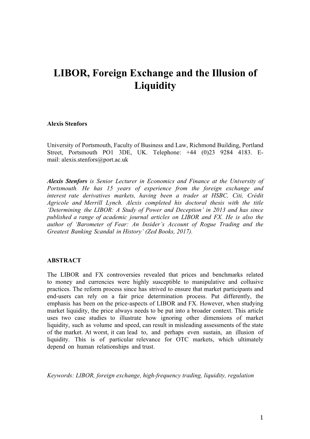 LIBOR, Foreign Exchange and the Illusion of Liquidity