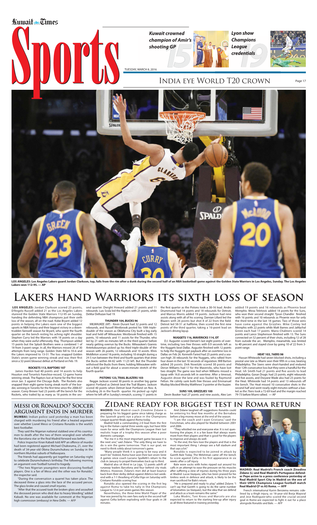 Lakers Hand Warriors Its Sixth Loss of Season