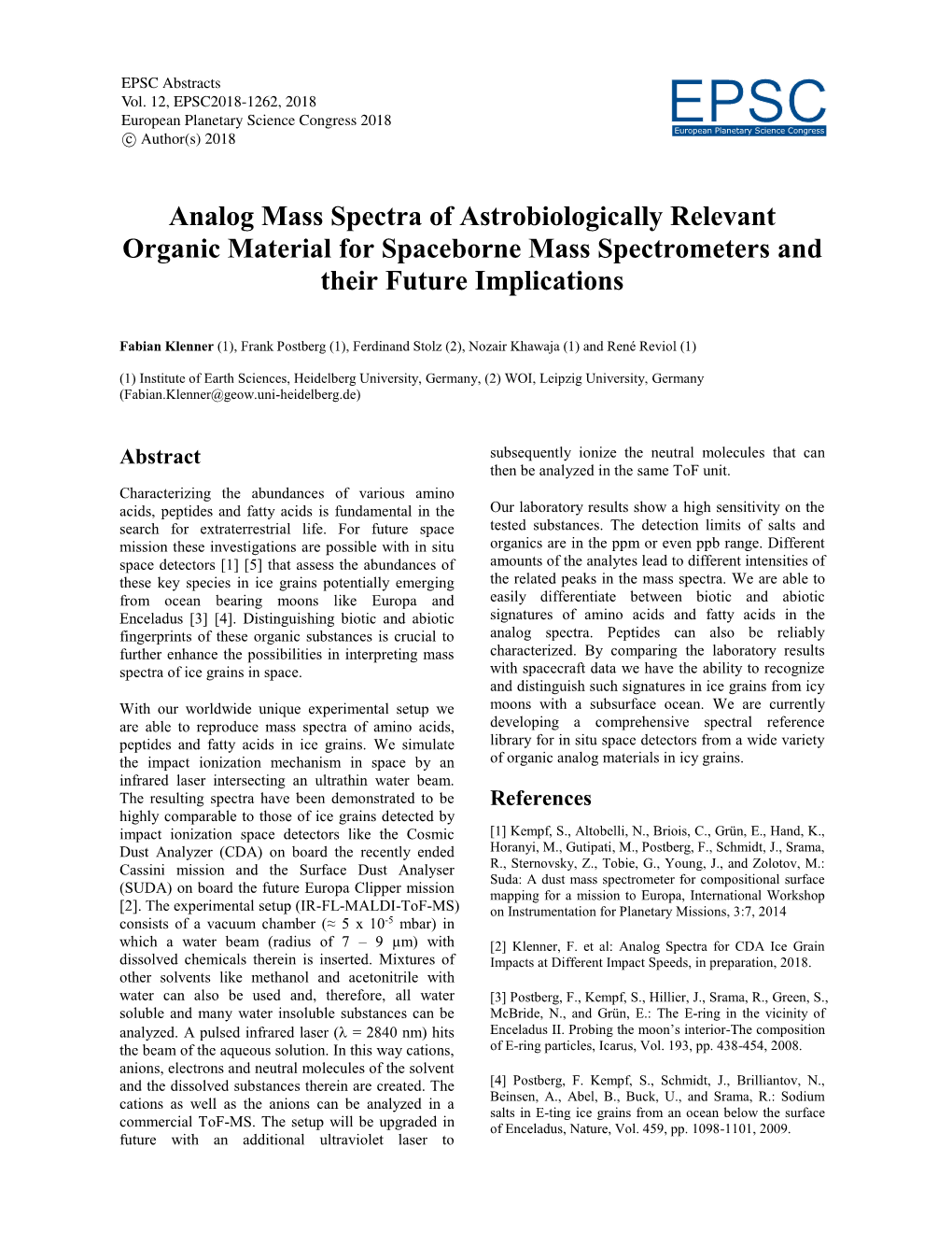 Analog Mass Spectra of Astrobiologically Relevant Organic Material for Spaceborne Mass Spectrometers and Their Future Implications