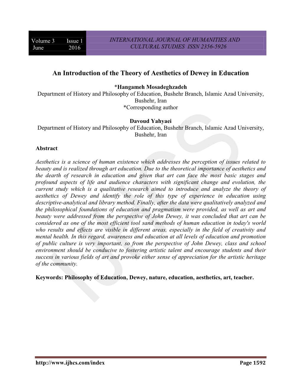 An Introduction of the Theory of Aesthetics of Dewey in Education