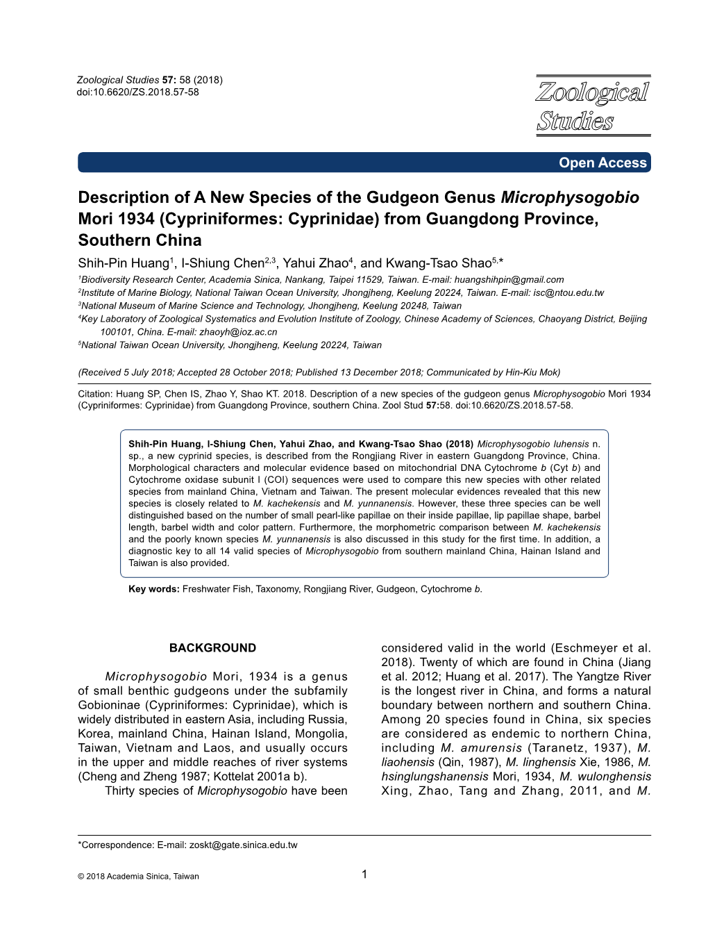 Description of a New Species of the Gudgeon Genus Microphysogobio