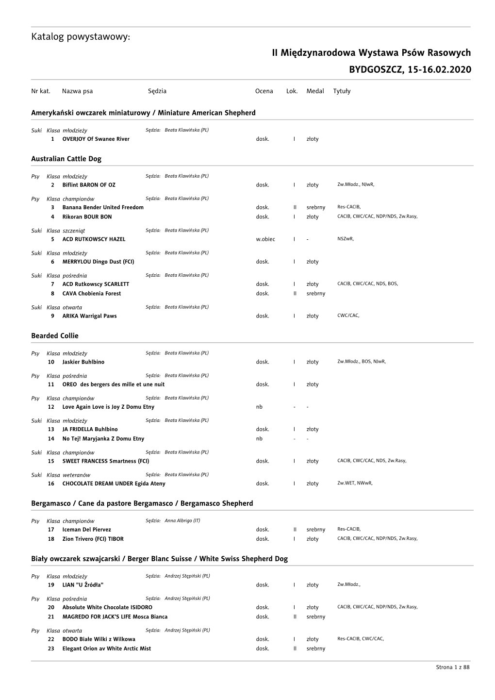 Katalog Powystawowy: II Międzynarodowa Wystawa Psów Rasowych BYDGOSZCZ, 15-16.02.2020