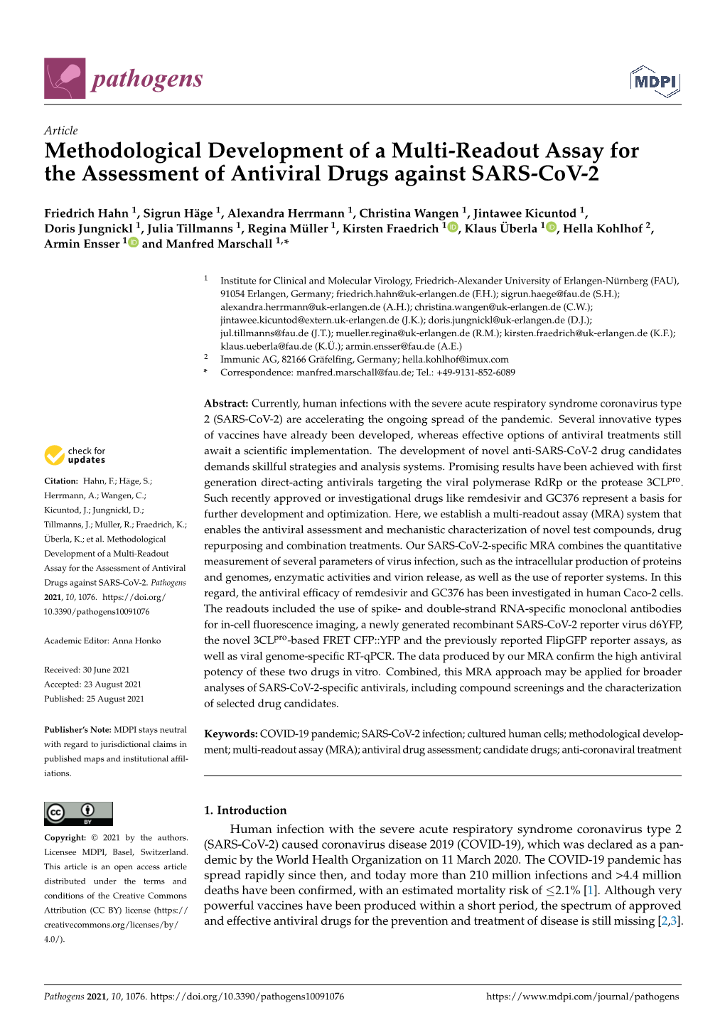 Methodological Development of a Multi-Readout Assay for the Assessment of Antiviral Drugs Against SARS-Cov-2