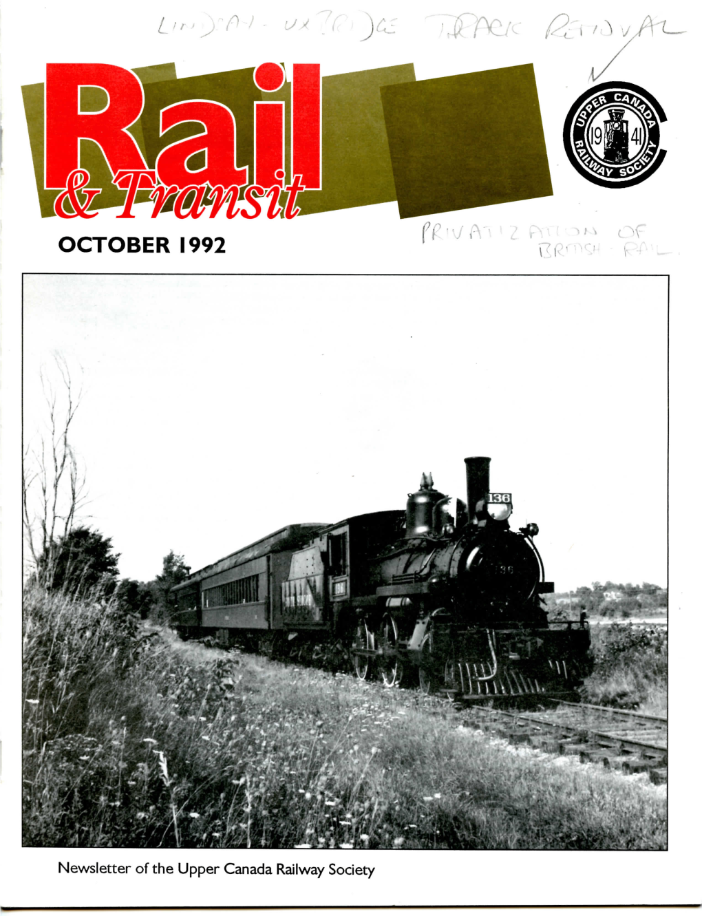 Newsletter of the Upper Canada Railway Society THIS MONTH in RAIL and TRANSIT