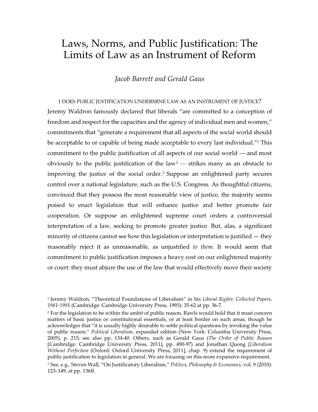 Laws, Norms, and Public Justification: the Limits of Law As an Instrument of Reform