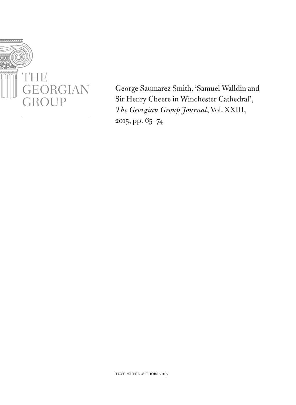 Samuel Walldin and Sir Henry Cheere in Winchester Cathedral’, the Georgian Group Journal, Vol