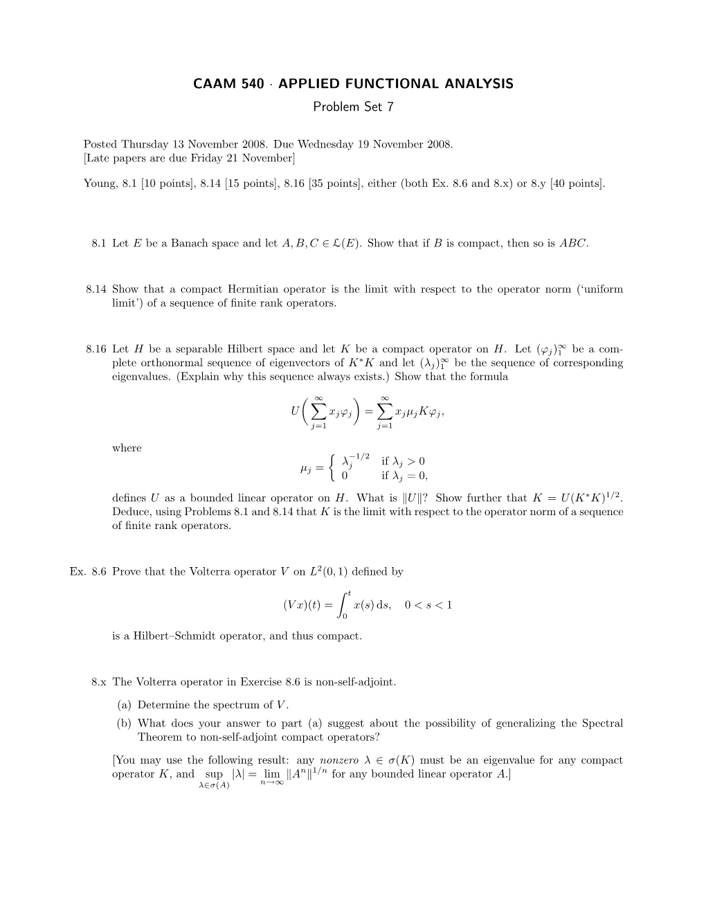 CAAM 540 · APPLIED FUNCTIONAL ANALYSIS Problem Set 7