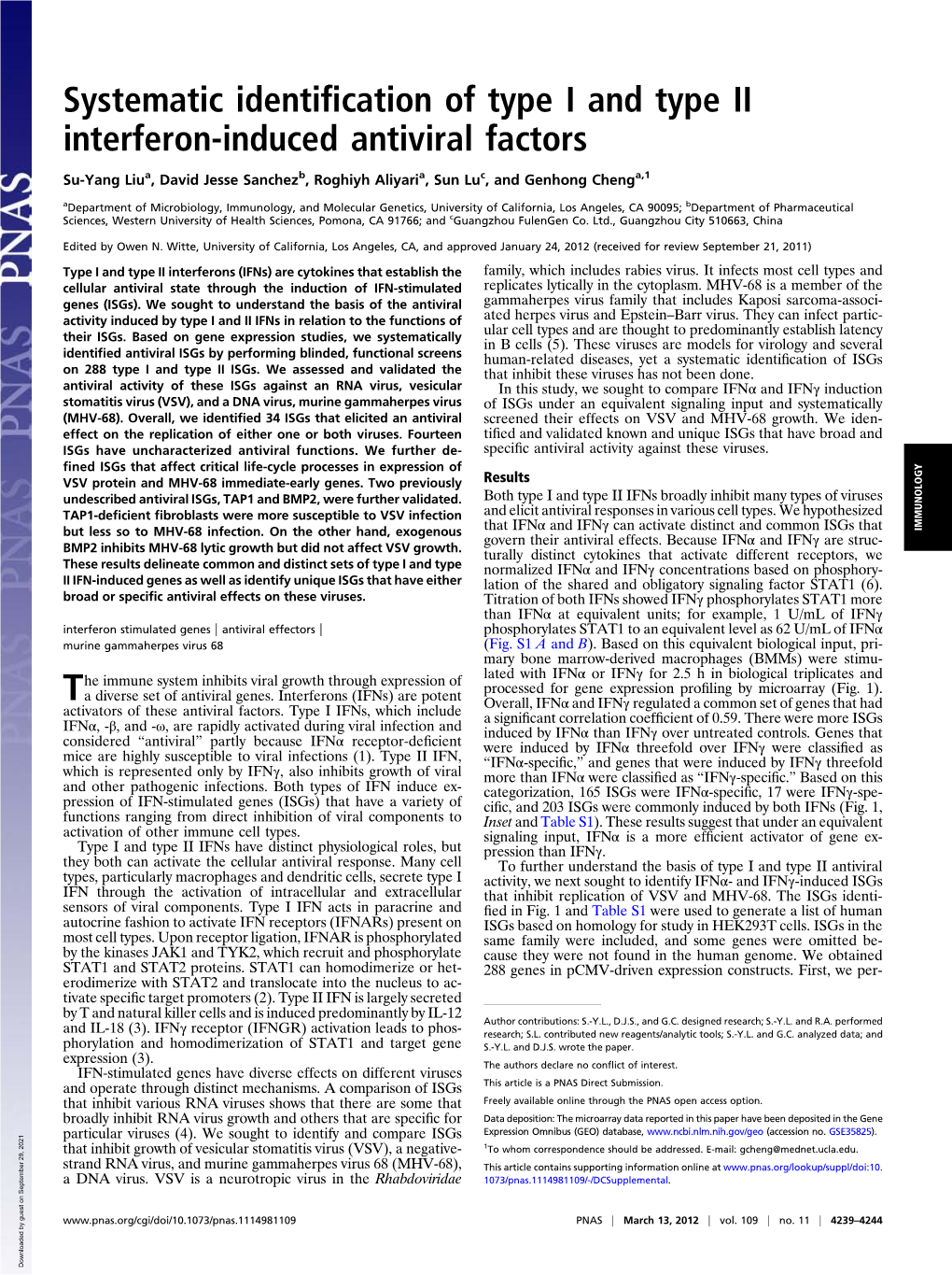 Systematic Identification of Type I and Type II Interferon-Induced Antiviral