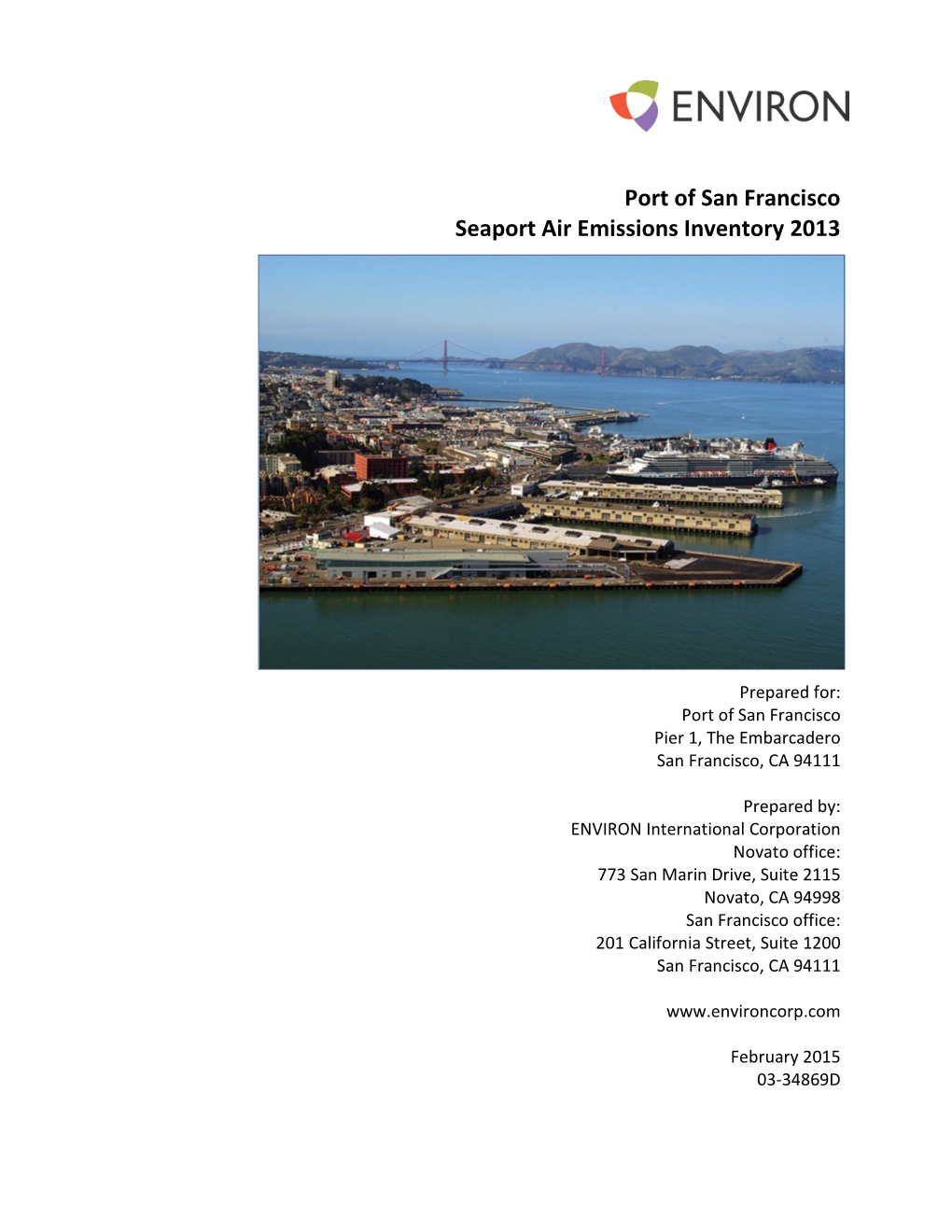 Port of San Francisco Seaport Air Emissions Inventory 2013