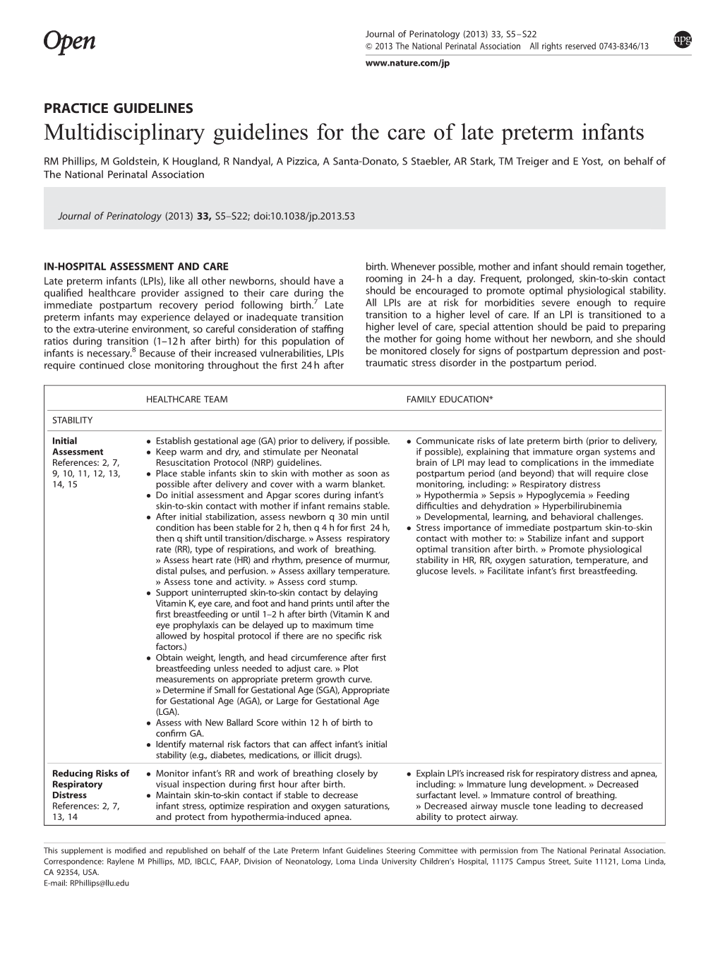 Multidisciplinary Guidelines for the Care of Late Preterm Infants