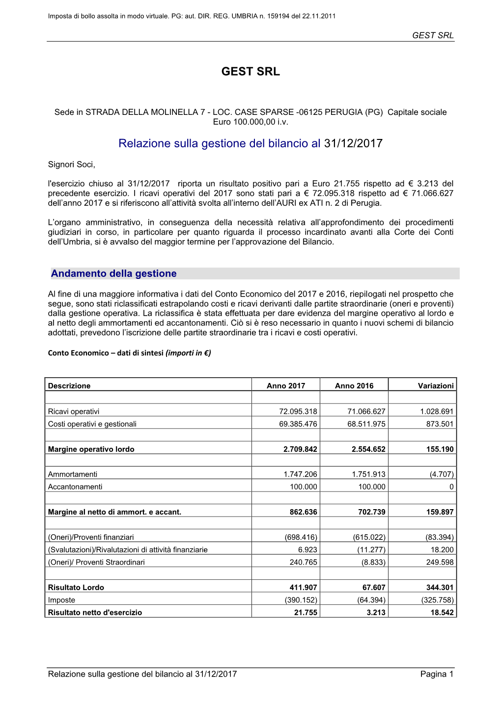 Relazione Sulla Gestione 2017