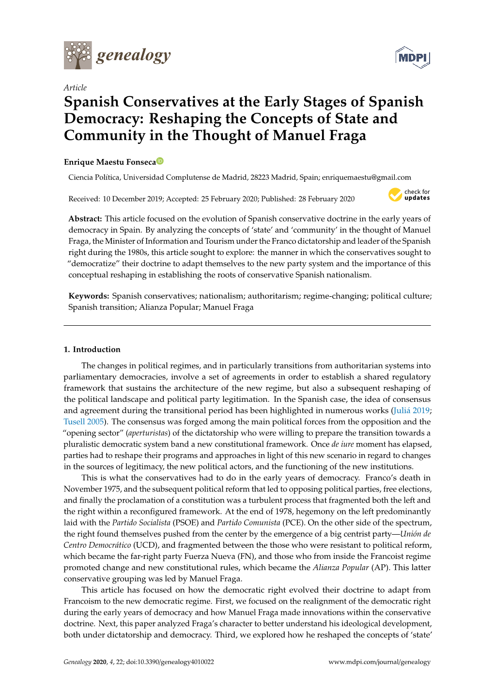 Reshaping the Concepts of State and Community in the Thought of Manuel Fraga