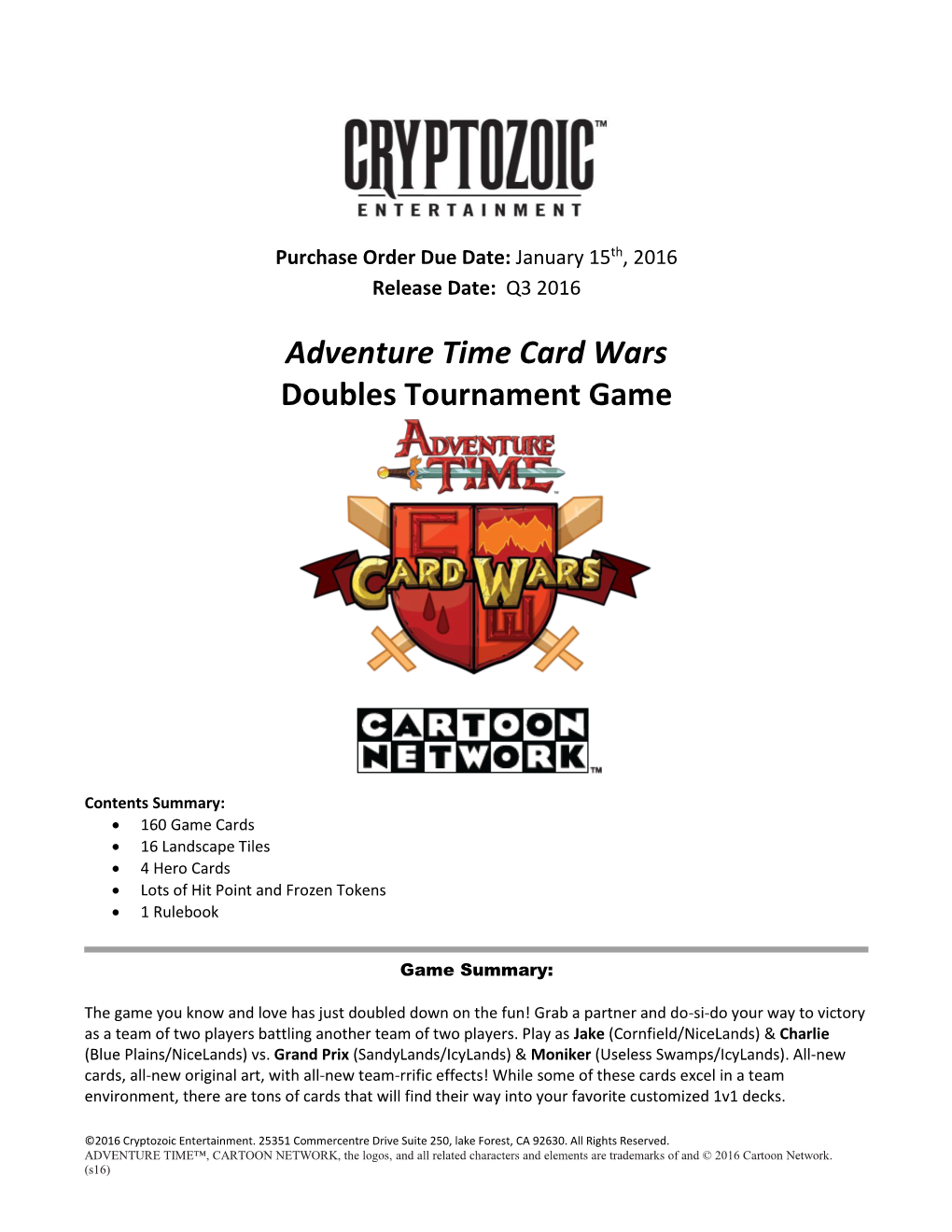 Adventure Time Card Wars Doubles Tournament Game