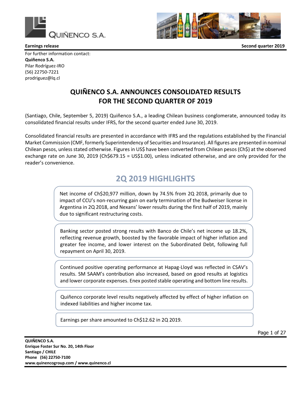 2Q 2019 Quinenco Consolidated