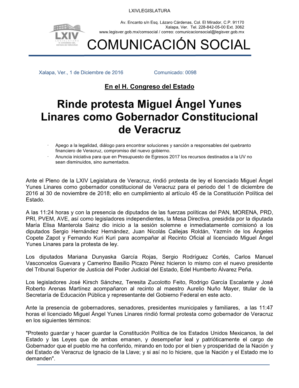 Rinde Protesta Miguel Ángel Yunes Linares Como Gobernador Constitucional De Veracruz