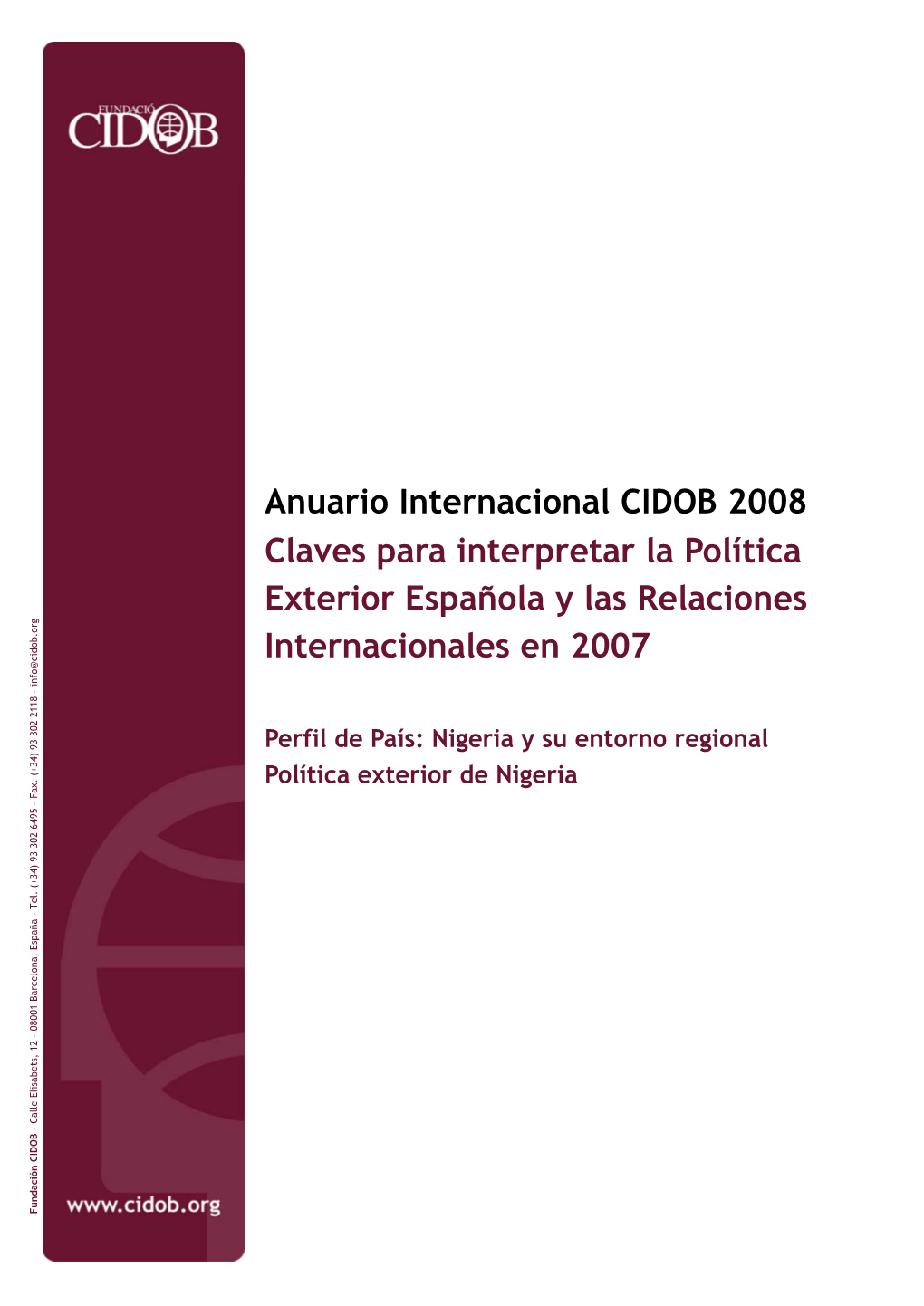 Anuario Internacional CIDOB 2008 Claves Para Interpretar La Política